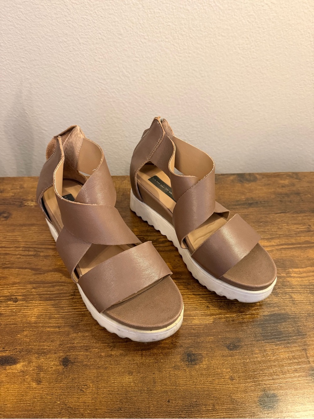 Steve Madden Taupe Crisscross Platform Espadrilles